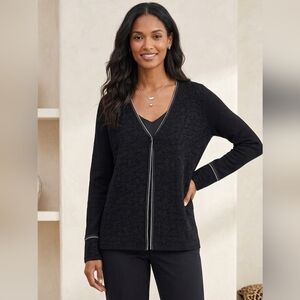 5 For $25✨️Laura Medium Black Cardigan Lace Detail Open Front Button Sweater Top